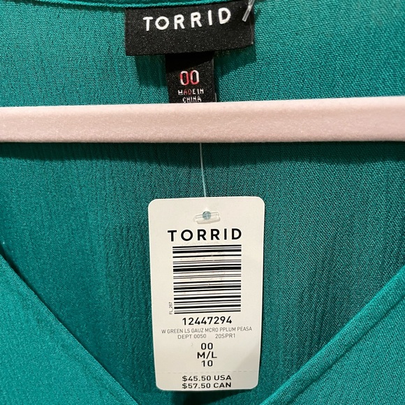 NWT!❤️Torrid❤️ Green Babydoll Peplum Top 00 - Picture 8 of 8